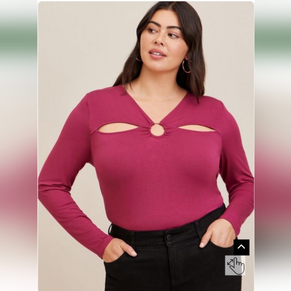 New Torrid 0X Super Soft O-Ring Detail&Cutouts Long Sleeve Top-Sz 0X(12) NWT